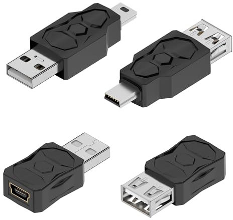 GELRHONR 4-Piece USB A Male to USB B Mini 5-Pin Female Adapter (Supports 5V/2A Charging & 480 Mbps Data Transfer for Phones, Cameras, Tablets & Music Players)