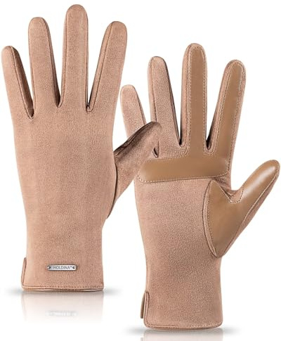 HOLDINA Handschuhe Damen Winter Warm, Handschuhe Damen Touchscreen mit Rutschfestem Leder, Geschenke für Damen Handschuhe mit Fleece Gefüttert