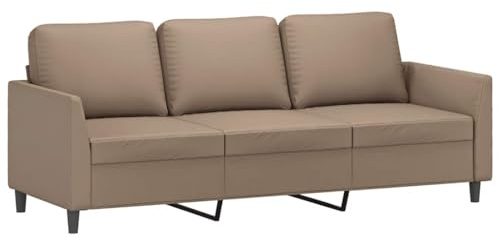 vidaXL Sofa 3-Sitzer, Loungesofa Couch mit Armlehnen Rückenkissen, Wohnzimmersofa Designsofa Metallgestell, Sitzmöbel Dreisitzer, Cappuccino-Braun Kunstleder