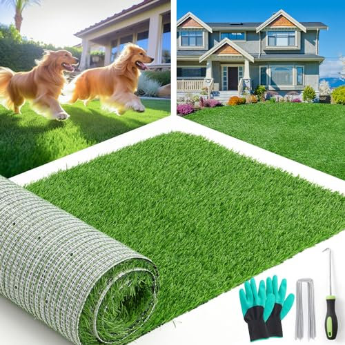 LOOBANI Gazon artificiel synthétique de 1,2 m x 1,8 m, gazon artificiel pour pot de chien avec trous de drainage, fausse pelouse pour jardin, paysage, balcon, terrasse, décoration de cour