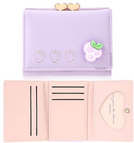 Cobee Niedliche Leder Geldbörse für Damen, Obst Kreditkartenetui mit Münzfach Ausweisfenster kleines dreifach faltbares Portemonnaie mit Schnappverschluss