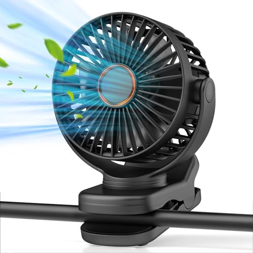 ASNUG Mini ventilador portátil de clip, ventilador de escritorio USB pequeño recargable de 3 velocidades con fuerte flujo de aire, ventilador personal que funciona con pilas, ventilador de mesa