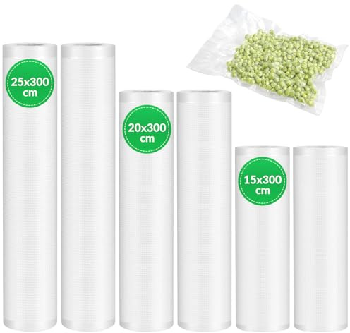 3 Größen 150 Stück Vakuumierbeutel, Vakuumbeutel Lebensmittel, Vakuumierfolie, Sous Vide Beutel, Gefrierbeutel, BPA-frei, Mehrweg, Aromadicht, Kochfest, Für Alle Vakuumierer (3 Größen 6 Rollen)