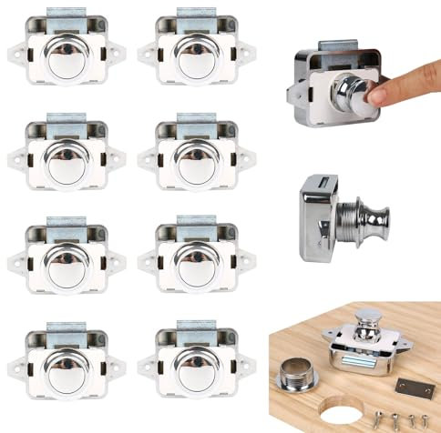 TWSOUL 10st Push Button Catch Door Lock, Keyless Schrank Pull Lock 26mm Öffnungsloch, Locks Riegelknopfschrank, Push Lock, Möbelschlosser Schloss Für Wohnmobil Caravan (Silber- 10pcs)