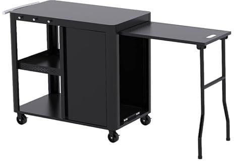 BRASERO - Desserte pour plancha Evolution - Meuble desserte extérieur - Etages rangements, Porte, Crochets - Plateau 85x50 cm - Plateau Extension 61,6 x 37 cm - Roues avec Frein, poignée