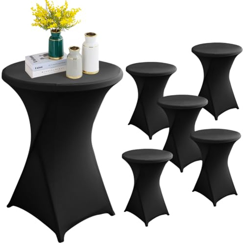 YFZYT Schwarz Stehtisch Hussen Ø80-85cm, 6 Stück Stretch Hussen Stehtische, Maschinenwäschbar, Verstärkung im Fußbereich, Stehtischhussen Geeignet für Hochzeit, Bars, Restaurants, Ausstellungen