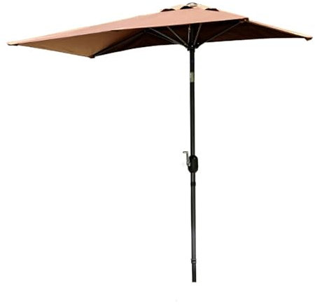 WYRMB Demi-Parasol de 6,5 pieds, Parasol de marché, Parasol de balcon de jardin avec bouton poussoir inclinable et manivelle, 6 nervures, Ventilation