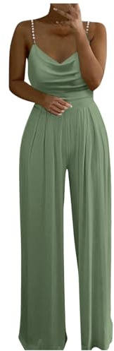 Generic Jumpsuit, Damenhose, ärmellos, V-Ausschnitt, Trägern, rückenfrei, breit, einfarbig, schick, elegant, für Abend, Hochzeit, Zeremonie, Party