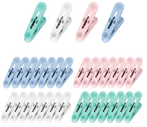 Tixhumiy 32Pcs Colored Clothes Pins Plastic Laundry Clips,Package Clips
