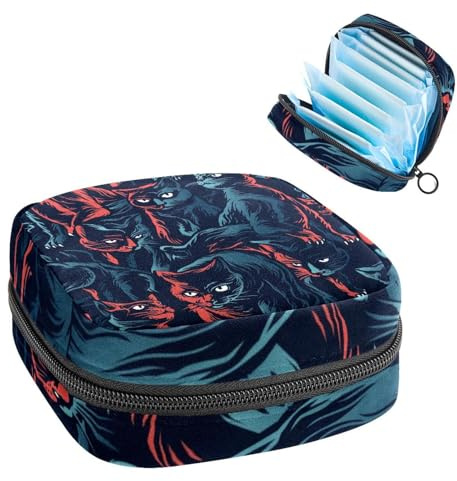 Damenbinden Aufbewahrungstasche Perioden Kit Tasche für Schule Menstruationstasse Beutel Damenbinden Organizer Tasche Exotische Schwarze Katze