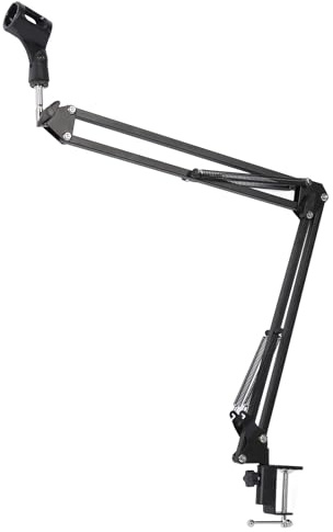 Support de Microphone Robuste, Support de Micro à Bras de Perche Réglable avec Pince de Bureau, Bras de Micro Multifonctionnel à Double Suspension à Ressorts pour