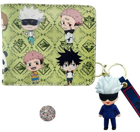 HJYZY Satoru Go-jo Bifold Brieftasche Anime Schmuck Set Jujutsu K. Schlüsselanhänger Cosplay Accessoire mit Aufklebern 12 Stück