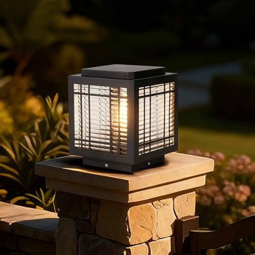 YMDHFS Outdoor Post Light Modern Column Lights IP54 Waterproof Porch Fence Cap Lights Stainless Steel Post Cap Lantern E26 Pillar Lighting for Garden Flat Surface Patio 7.9 Landscape Lighting