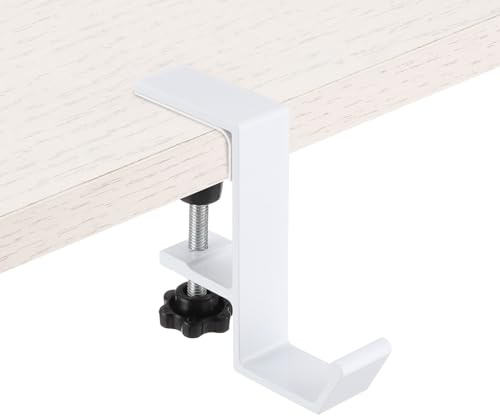 PATIKIL 2Pcs Purse Hook for Table, Adjustable Clamp-on Purse Hanger for Desk Portable Nail Free Heavy Duty Under Desk Handbag Holder Backpack Headphone Small Hook, White