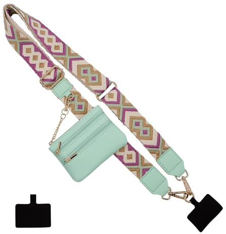 Long Keeper Phone Strap Crossbody with Zipper Wallet Adjustable Universal Cellphone Lanyards Anti Theft Phone Neck Lanyard Wide Replacement Purse Strap (Color Rhombus)