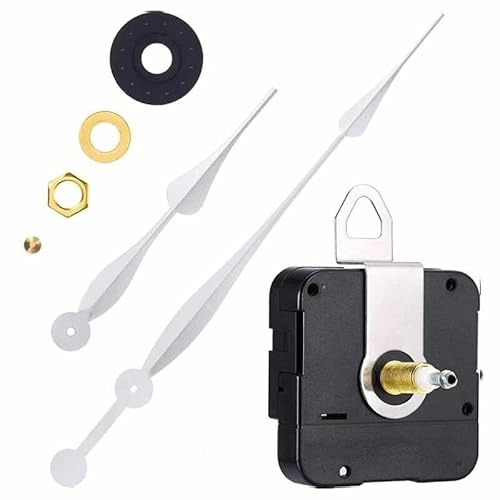 TECHZOCO Mecanismo Movimiento Reloj Cuarzo silencioso, Kit de reparación de Reloj, Reloj creación 3D, manijas Reloj, Movimiento del Reloj, Aguja Minutos 203 mm, Aguja Horas 305 mm, Plateado