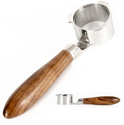 NEOUZA Espresso Bottomless Portafilter 51mm, Flat-Bottom Design for Stable Placement, Compatible with DeLonghi Dedica EC680/685/785/820/850/860 & Smeg Coffee Machines, 304 Stainless Steel (Walnut)