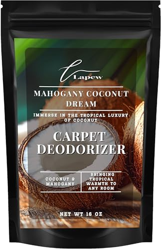 Lapew Ambientador en polvo de madera de caoba con coco para alfombras: potente eliminador de olores para el hogar, desodorante de tapicería, desodorante de alfombras, orina de mascotas, desodorante de