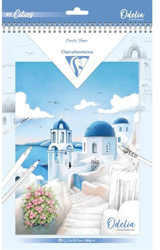 Clairefontaine 95742C - Malblock - Ausmalblock für Erwachsene A4 (21x29,7cm), 20 Blatt 250g Zeichenpapier, Achtsamkeit und Enstpannung, Städte, 1 Stück