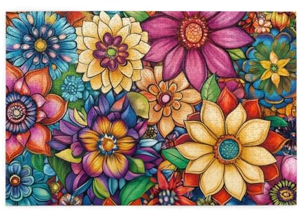 Mexpekil Bright Floral Mandala 1000 Teile Puzzle für Erwachsene Holzpuzzles Erwachsene Puzzle Lernspiele für Erwachsene Geschenke Wohnkultur