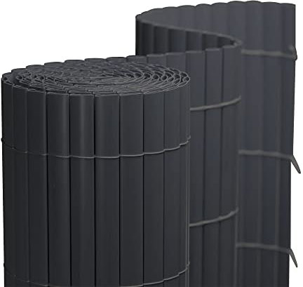 jarolift Canisse en PVC Standard Brise Vue pour Jardin Balcon Terrasse, Habillage De Balcon Clôture Renforcé Résistanteaux Intempéries, 80 x 600 cm, 2 Tapis chacun de 2 x 3 m de Longueur, Gris