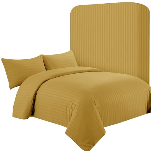 AR Ware Set copripiumino super king size in raso a righe, 4 pezzi, color ocra, morbido, set di biancheria da letto con 2 federe e 1 lenzuolo con angoli