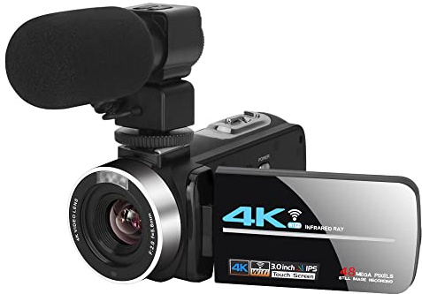 RDVXI Caméra pour Vlogs, Caméscope de caméra vidéo 4K for caméscope d'enregistrement Vlog WiFi Ivre Vision Nocturne 4K 56MP 3.0 Caméra d'enregistreur Zoom numérique inch 16x(16G SD Card,Grey)