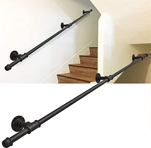 Kit di ringhiera per scale in ferro battuto, per interni ed esterni, ringhiera di supporto in metallo per gradini, lunghezza regolabile da 1 a 6 metri (5,4 m) ed elegante soluzione di sicurezza