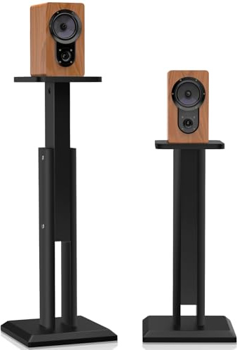 Lautsprecherständer 65-85cm höhenverstellbar, Boxenständer Holz für Satelliten Regallautsprecher von 4 bis 10 Zoll, 20kg Tragkraf, 2er-Set Schwarz
