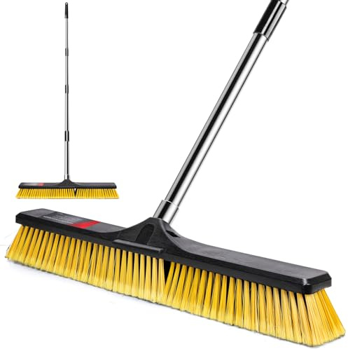 Eukue Balai Extérieur Grand, 60 cm Balais Industriel, Jardin Extérieur Balai avec Manche Réglable en Inoxydable pour Le Nettoyage des Routes, Cour Extérieure, Terrasses-Jaune