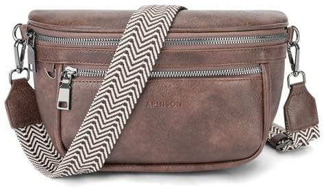 APHISON Damen Bauchtasche Umhängetasche Veganes Leder RFID Blockierung Mehrere Fächer Ultraleicht Hochwertig Verstellbarer Breiter Schultergurt Alltag