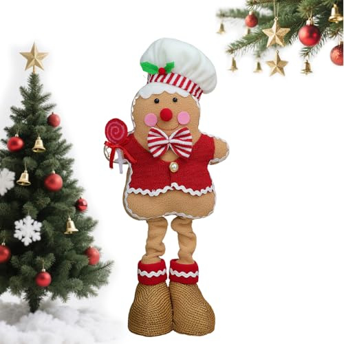 YANJINGHE Weihnachts Lebkuchenmann Plüsch, Weihnachten Lebkuchenmann Plüsch Dekoration, Plüschmann aus Gewürz, Teleskopbeine ausziehbar von 36cm auf 42cm (D)