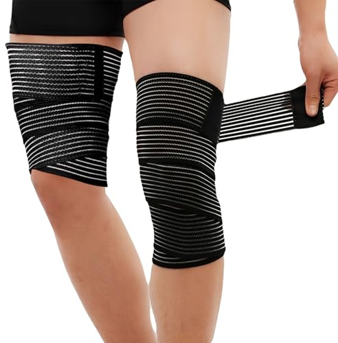 2 Pièces Manchon de Compression Cuisse, 180 cm Élastique Bandage Compressif, OrthopéDique Attelle Genou, Kniebandage, Maintien de Compression Genoux, pour Sport, S'accroupir, Entraînement (Noir)