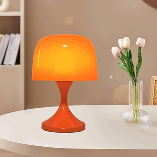 LOGT Orange Pilzlampe LED Akku Tischlampe Kabellos mit Touch Dimmbare Pilz Tischleuchte 2000mAh Batteriebetrieben Nachttischlampe USB Aufladbar Mushroom Lampe Orange für Schlafzimmer Wohnzimmer