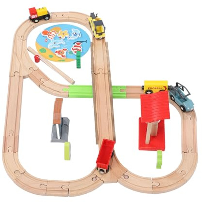 Keenso Holzeisenbahn-Set, Sichere ABS- und Holzmaterialien, 49-teiliges Lernset für ab 2 Jahren, Interaktives Spielset Zum Thema Stadt