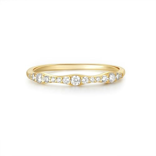 Lirzxin Goldring Damen Echtgold 375 9K, Verlobungsring Damen Schlicht Halbe Ewigkeit mit Rund Moissanit Freundschaftsringe Partnerringe Gelbgold Größe 51 (16.2)