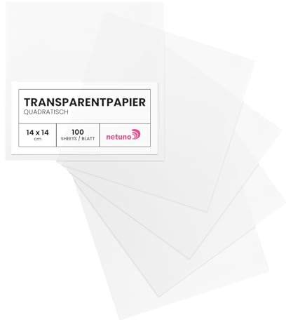 Netuno 100x Transparentpapier Weiß quadratisch 14x14 cm 180g bedruckbar | Papier durchsichtig für Aquarell, Scrapbooking & Lichttüten zum Selbstgestalten