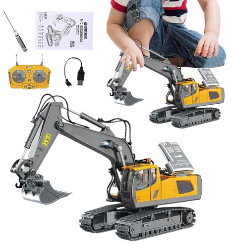 Pala remota – Camión de construcción RC, vehículo de excavación de Juguete, máquina de interactiva, Juego de ingeniería para, camión Luminoso y Sonido | Ideal para Juegos de r