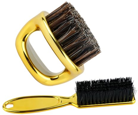 Barbierbürste mit Ringgriff und Langstiel für Haare und Bart | Abs und Nylon, Goldene Ausführung, Sanft zur Haut und Präzise Beim Entfernen Loser Partikel