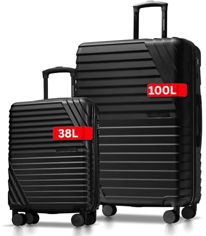 Cocoono Koffer Set 2 Teilig 77cm & Handgepäck Koffer 55x40x20cm in einem Set, Sehr robuste Reisekoffer mit sanften Rollen & TSA Schloss (Schwarz, 2er Set)