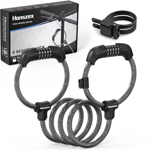Honszex Elsparkcykel Lås med Fäste, Hänglås Elektrisk Sparkcykel 120cm x 12mm, 5-Siffrigt Kombinationslås, Cykellås, bike lock, Stöldskyddslås och Stålvajer för Elektriska Skotrar och Cyklar