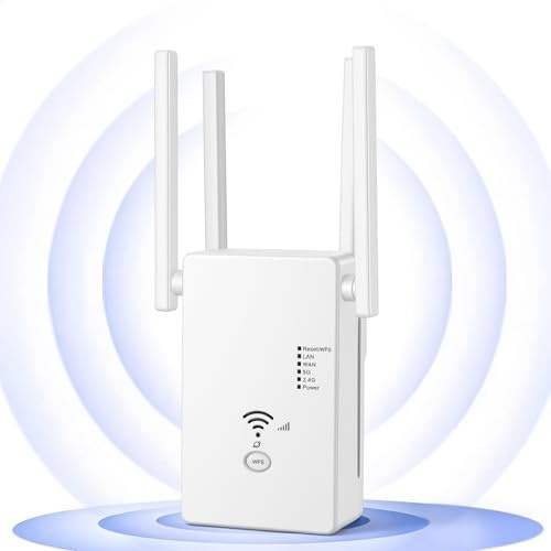 AC1200 Dual-Band WLAN Verstärker Steckdose, 4 Antennen WiFi Repeater, Repeater/AP/Router Modus, Stabil Signalverstärkung, Kompatibel mit Telekom Modem, Einfache Installation