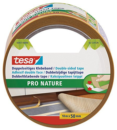 tesa Nastro Biadesivo PRO NATURE - Nastro adesivo ecologico per tappeti e per il fissaggio artigianale - Composto interamente da plastica riciclata - 10 m x 50 mm