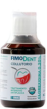 Fimodent Collutorio - Clorexidina 0.20% con SPDD (Sistema Protezione Discromie Dentali) e gradevole gusto menta - Trattamento antiplacca e antibatterico intensivo - 200ml