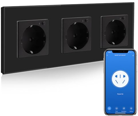 BSEED Enchufe Triple de Pared WiFi,Schuko Enchufe inteligente Compatible con Alexa y Google Home,Control de APP y Función de Temporizador,protección de contacto,16A Negro