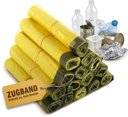 KK Verpackungen Gelber Sack 90L mit Zugband 620x880mm | 130 Wertstoffsäcke | Müllbeutel nach Dualem System Deutschland | Abfalltrennung Leichtverpackungen Kunststoff Aluminium