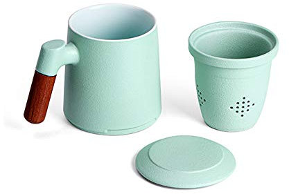 Maya Star Taza de té con Tapa y Filtro de Agua de cerámica, Taza de separación de té filtrada de cerámica, Taza de té de la Oficina NO.08