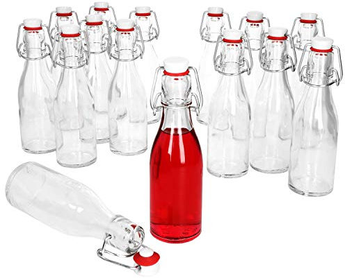 MamboCat 15er Bügelflaschen Set Leere Glasflaschen zum Befüllen 200ml I Flaschen für Likör zum selbst Befüllen I Trinkflasche Glas mit Bügelverschluss Kopf aus Porzellan mit Gummidichtung
