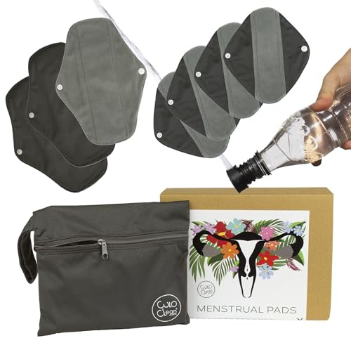 CuloClean Serviettes Hygiéniques Lavables en Bambou avec Bidet Portable – Alternative Écologique aux Serviettes Jetables – Hygiène Intime Complète et Réutilisable - 4S+3M (Flux Léger à Moyen)