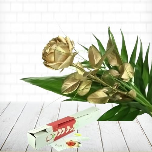 Goldene Rose mit Schnitgrün und Gräsern - Inklusive Vase und Grußkarte